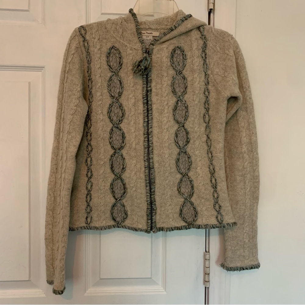 Vintage Free People Cream and Green Cardigan Sweater